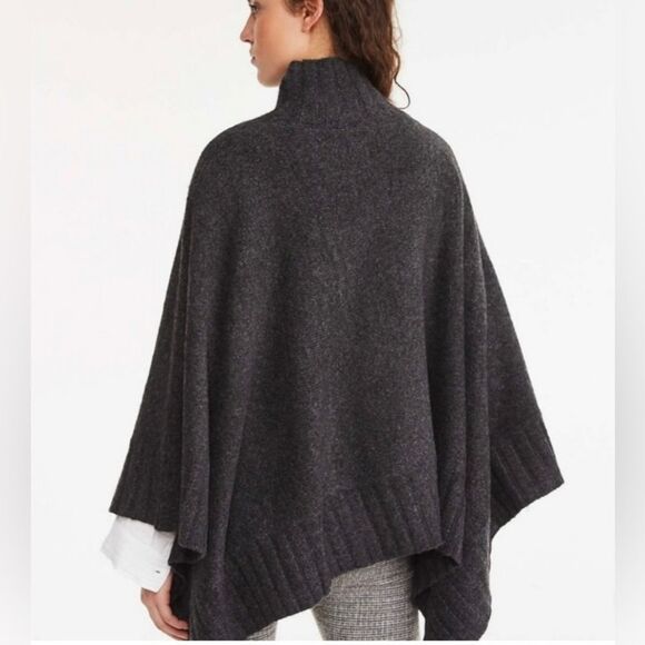 Lou & Grey - Turtle Neck Rib Trim Cape Poncho in Charcoal - size XS - Picture 3 of 10